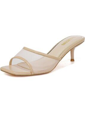 Women's Mesh Nude Faux Leather Square Open Toe Low Heel 2 Inch Heeled Sandal
